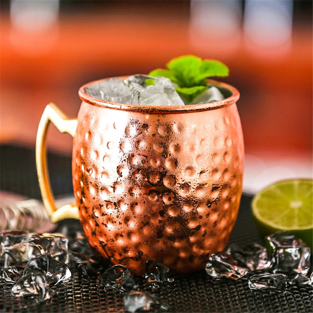 

550ml 18 Ounces Moscow Mule Mugs Caneca De Cobre Cobre Hammered Beer Beer Whisky Coffee Mug Cups Pure Copper Plated Drinkware