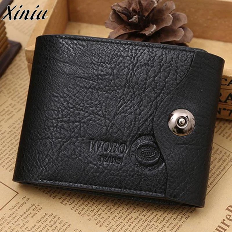 Vintage Men Wallet Button Leather Coin Card Cash Receipt Holder