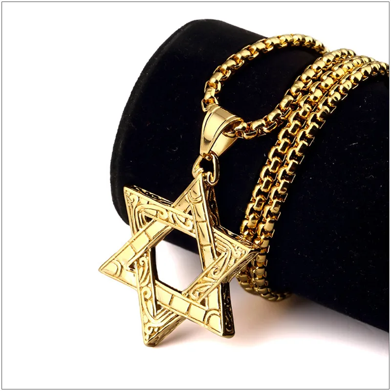 

NEW Golden Hexagram Star Of David Pendant Necklaces I Ching Judaism Cuban Link Chian Titanium Steel Jewelry