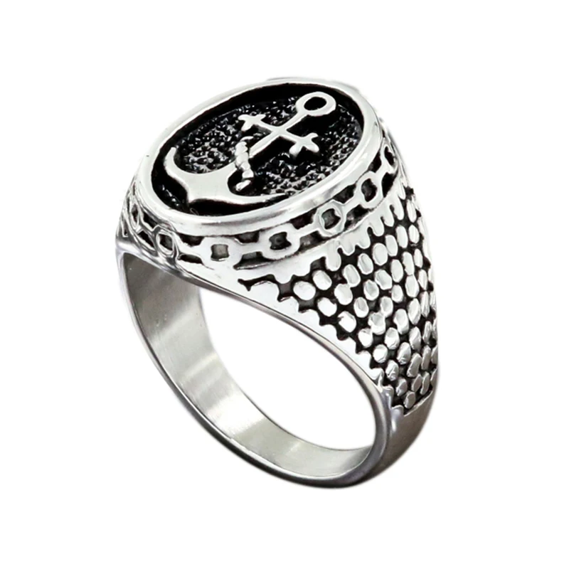 Stainless steel Military male finger rings boat anchor cast stainless steel Mens ring