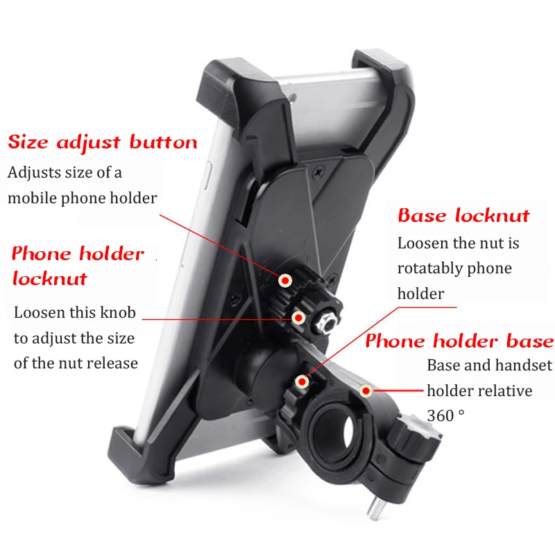 Top Universal 360 Degree Rotation Bike Bicycle Motorcycle Handlebar Clip Stand Phone Holder Bracket Mount Shockproof for 3.5-6.5" 4