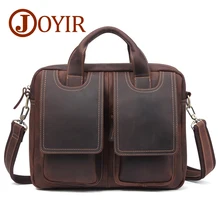 

JOYIR Vintage Crazy Horse Genuine Leather Men Briefcase Business Bag Large Leather Briefcase Men 13 Inch Laptop Case Handbag