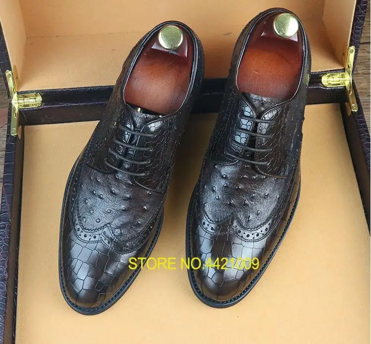 

Men's Dress Shoes Handmade Pleated Genuine Leather Plaid Male Smart Casual Oxfords Lace Up Wedding Shoes