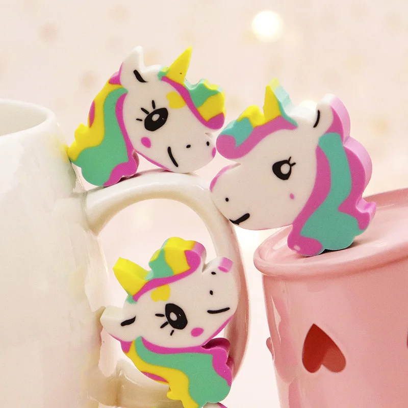 4pcs/lot Cute Cartoon Creative Unicorn Pencil Rubber Eraser Kawaii