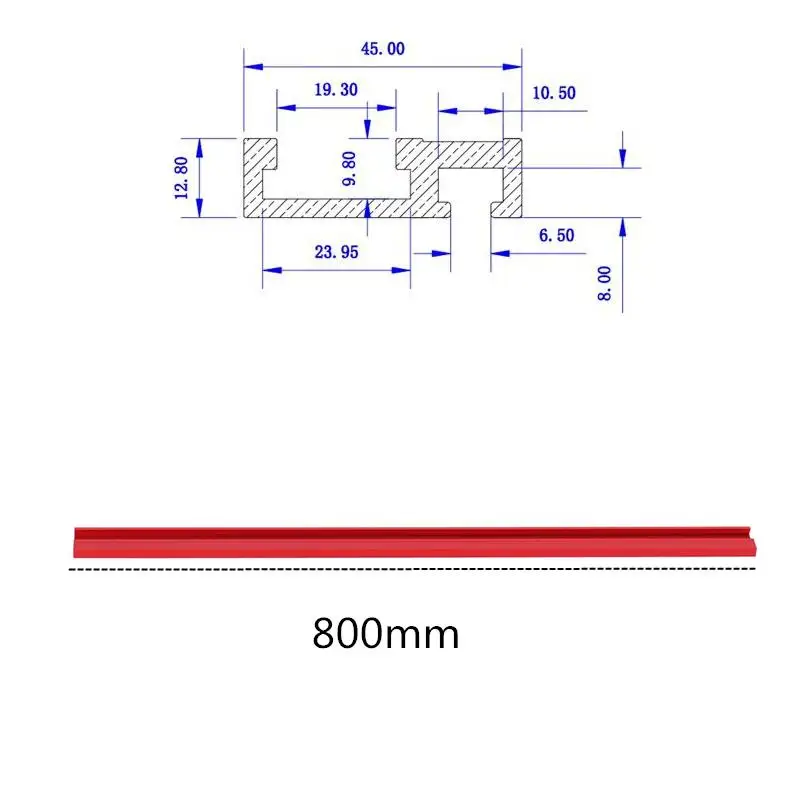 Machifit 800mm Red Aluminum Alloy T-track Woodworking 45x12.8mm T-slot Miter Track