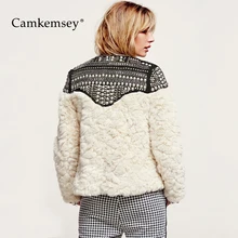 CamKemsey, осенне-зимнее теплое хлопковое Стеганое пальто из искусственного меха, женская уличная одежда в стиле панк, с заклепками, белый кардиган, пальто, женская куртка