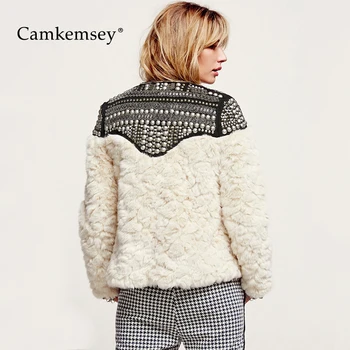 

CamKemsey Autumn Winter Warm Cotton Padded Faux Fur Coats Women Streetwear Punk Rivet White Cardigan Coats Women Jacket
