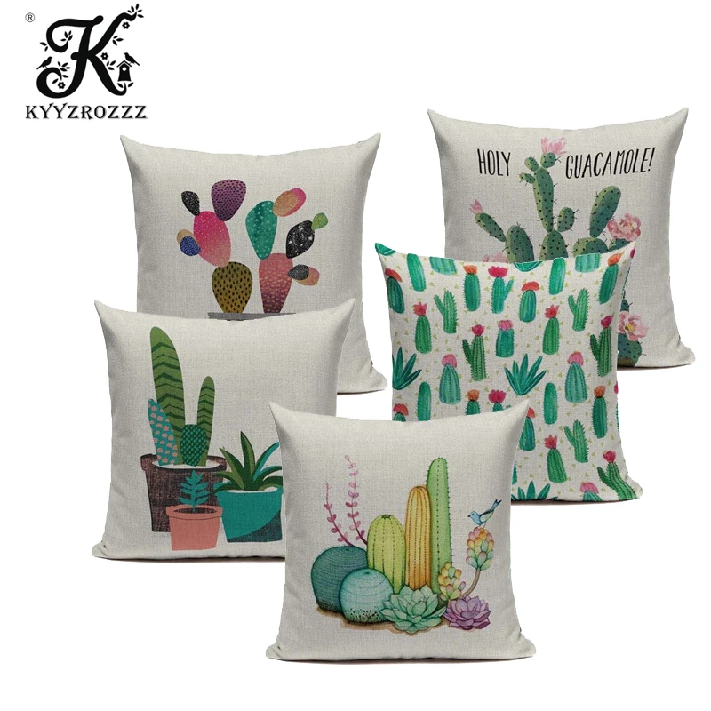 

Watercolor Cushion Cover Home&Car Decor Pillowcase Yellow Throw Cactus Pillows Home Decorative Cushion Cover Housse De Coussin