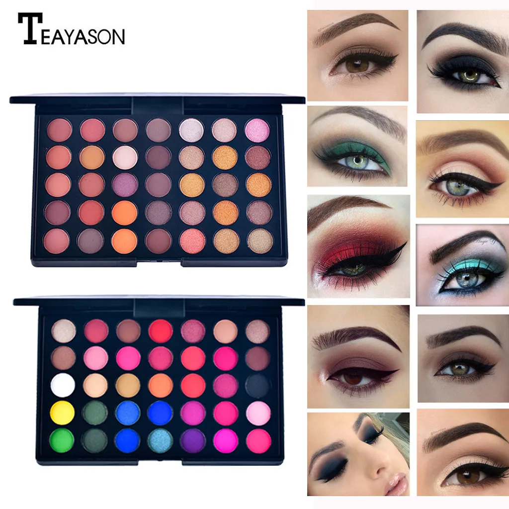 35 Colors Eyeshadow Palette Matte Glitter EyeShadow Shimmer Eye Shadows Women Smoky Color Pro Cosmetic Makeup Tool ##