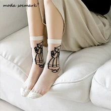 Moda Socmark/Новое поступление, женские носки с принтом, прозрачные сетчатые шелковые ультратонкие прозрачные носки с кристаллами, кружевные летние длинные носки