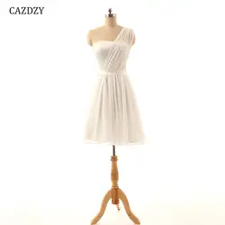 CAZDZY Лодка шеи линии вечерние платье на одно плечо по колено шифон Платья для подружек невесты 2018 с драпировкой