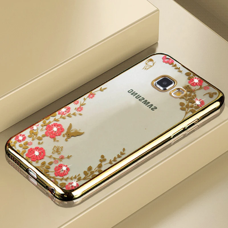 

YueTuo etui,coque,cover,case For Samsung Galaxy A7 2017 A720 transparent pink 3d phone cases back Soft TPU Flower accessories