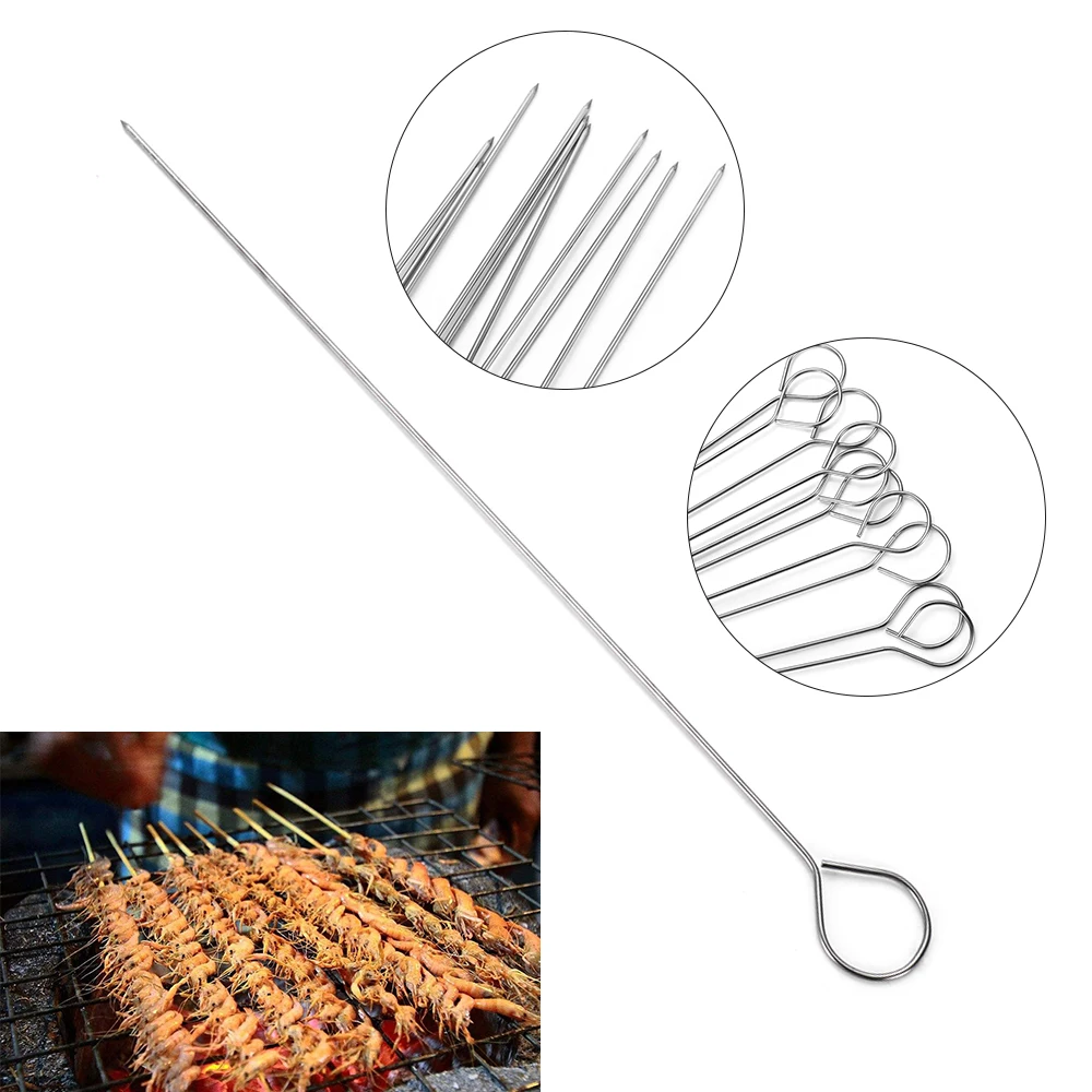 10PCS Meat Goose Durable Round Roast Skewers Stick Stainless Steel BBQ Needle Barbeque for Home&Garden Kitchen Camping Picnic