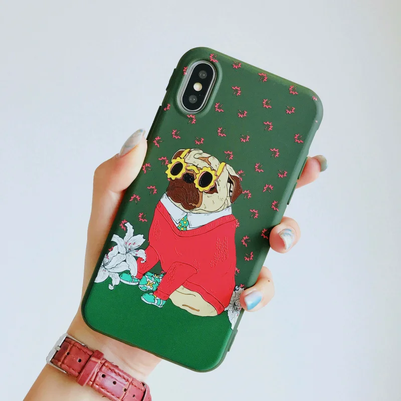 Para iphone XS MAX X caso perro dinosaurio TPU silicona mate verde fundas cubierta 6 6 s más 7 8 más suave TPU capas conque
