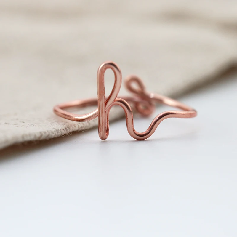 

PINJEAS A-Z Letters Ring Rose Filling handmade Custom Made Wire Wrap Initial Simple Pinky simple Jewelry