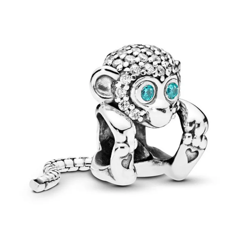 

2019 Summer New Trendy 925 Sterling Silver Bead Sparkling Monkey Charm Fit Original Pandora Bracelet for Women DIY Jewelry Gift