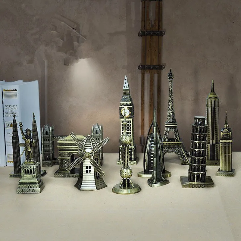 

World famous building Eiffel Tower Liberty goddess Big Ben metal ornaments model Desktop TV cabinet office home decoration