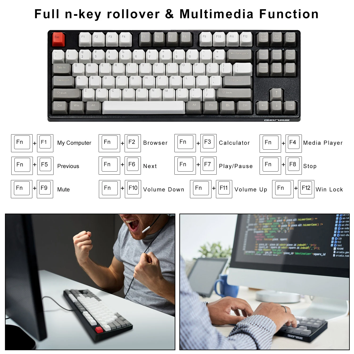 GANSS TKL механическая клавиатура Черри MX красные переключатели компактная 87 клавиш PBT клавиши без подсветки Gaming keyboard(QWERTY-US раскладка клавиатуры