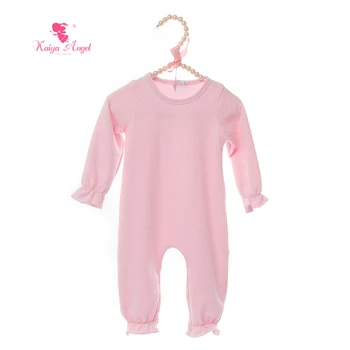 

Kaiya Angel Baby Girl Rompers Pink Solid Spring Autumn Ruched Long Sleeve Cute Style Covered Button 5pcs/lot Factory Wholesale