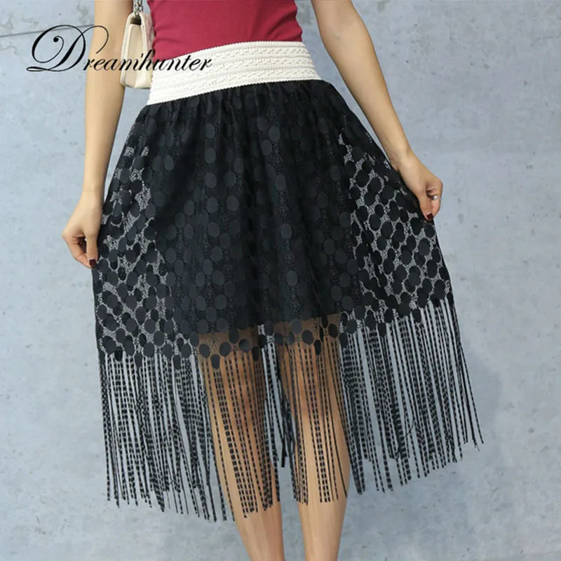 Юбка миди Женская кружевная с высокой талией черная/белая 2020|midi skirt|waist skirthigh waist