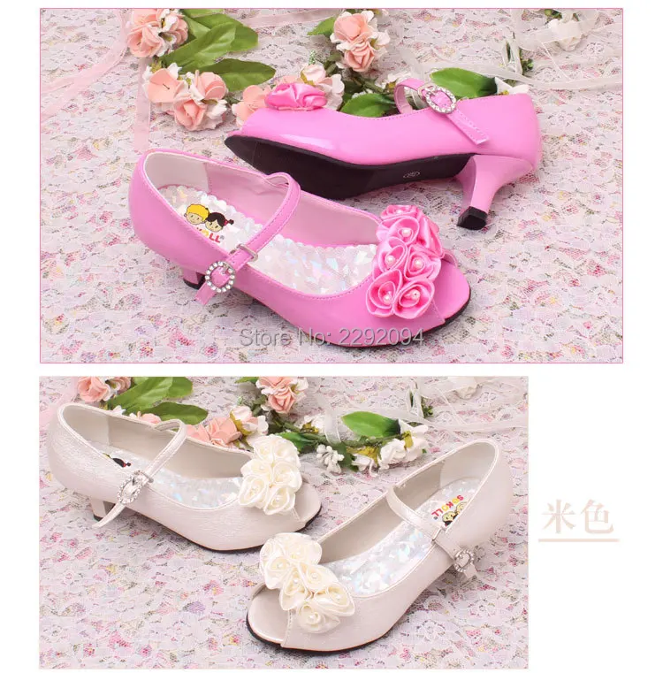 3 цвета, хорошее качество, детская белая обувь с жемчужинками и цветами, сандалии на высоком каблуке для девочек, детская Свадебная обувь, размер 26-36