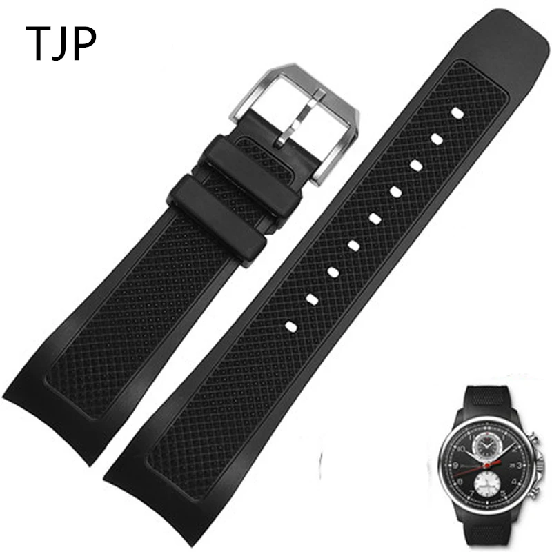 

TJP 22mm Black Waterproof Natural Rubber Watchband Watch Strap Replace IWC/IW390211 IW390209 PORTUGIESER Bracelet wristband