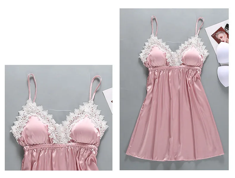 Queenral 4PCS Pajamas Set Satin Sleepwear Female With Chest Pads Long Sleeve Summer Home Clothing Pijama Nightwear Robe Pyjamas8