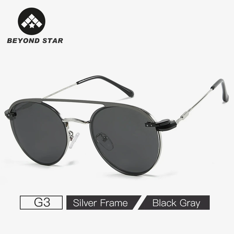 BEYONDSTAR поляризованный стимпанк Круглый Магнитный зажим на солнцезащитные очки прозрачные вождения двойные солнцезащитные очки для мужчин Oculos G2062 - Цвет линз: G3 Black Gray