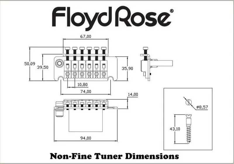 Floyd Rose хромированная система тремоло-тюнер с гайкой R2 FRTNFTC