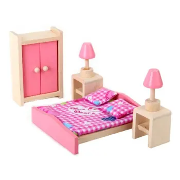 

HOT SALE Mini Children Wooden Doll House Furniture Kids Bedroom