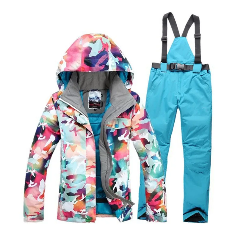 Высокое качество, лыжный костюм, костюм, жилет, лыжная куртка+ лыжные штаны, одежда, ветрозащитная, водонепроницаемая, женская зимняя теплая куртка - Цвет: T5