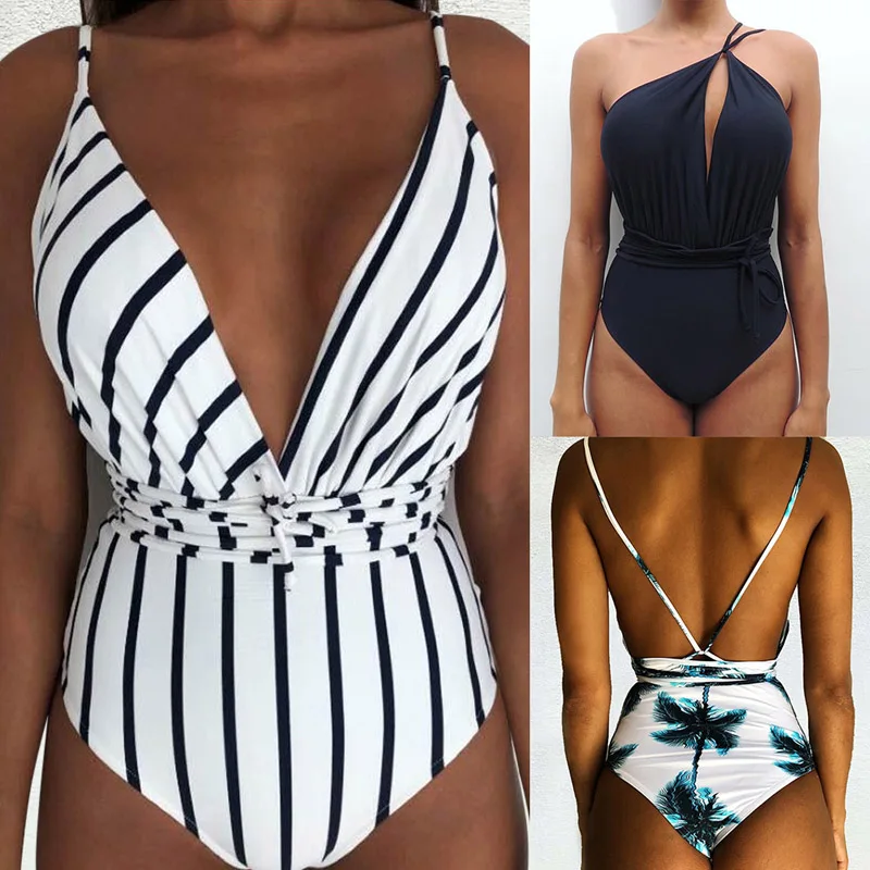 

LASPERAL 2019 Women Backless Swimsuit Sexy Push Up Swimwear Two Pieces High Waist Bikini Bodysuit Bandage Monokini Bathing Suit