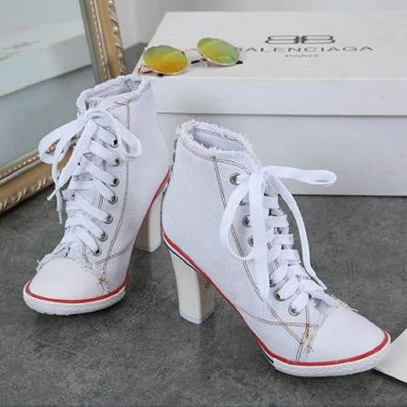 shadeng Casual high heels ladies shoes canvas shoes 2018 popular Roman models Women's Shoes