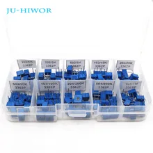 100 шт 3362P многооборотный Обрезной комплект потенциометров упаковка потенциометров Высокая точность 3362 переменный резистор с коробкой 10 значений