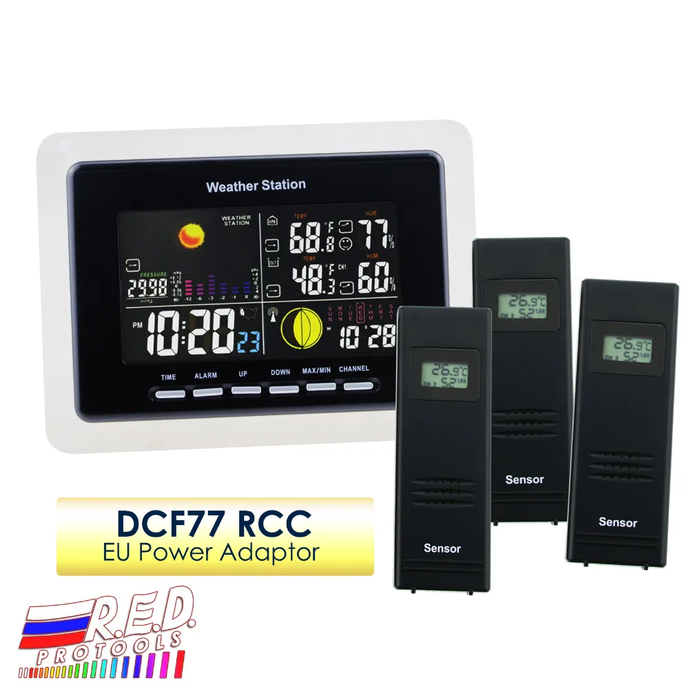 Метеостанция + 3 беспроводных датчика DCF RCC приемник с 5 прогноза погоды