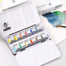 Schmincke Academie Aquarell полуподдон для красок металлический компактный набор с кистью, набор из 12 цветов