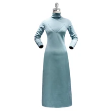 KENVY High-end luxury women’s fashion autumn turtleneck suede mosaic knitted long-sleeved long dress