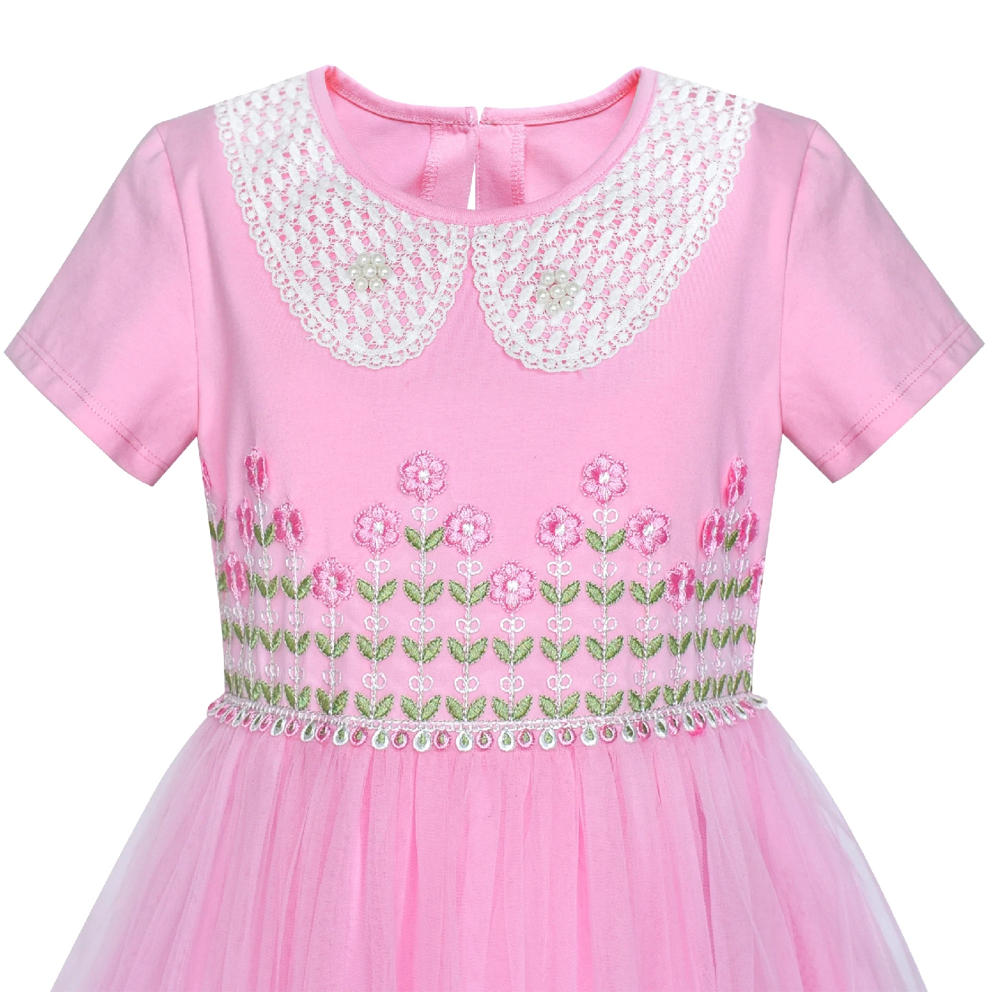 Sunny Fashion платья для девочек Цветок Девушка Платье Белый воротничок Розовый
