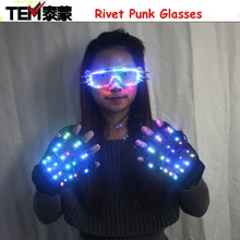 LED Color Changing Lighting Gloves Hallowamas Stage Props Flash Rivet Punk Glasses For Holiday Party Events Shows