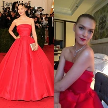 JaneVini элегантное Пышное Бальное Платье Красный знаменитости платье без бретелек, сатин Ocasion длинное плюс размеры знаменитости Вечеринка платья для женщин