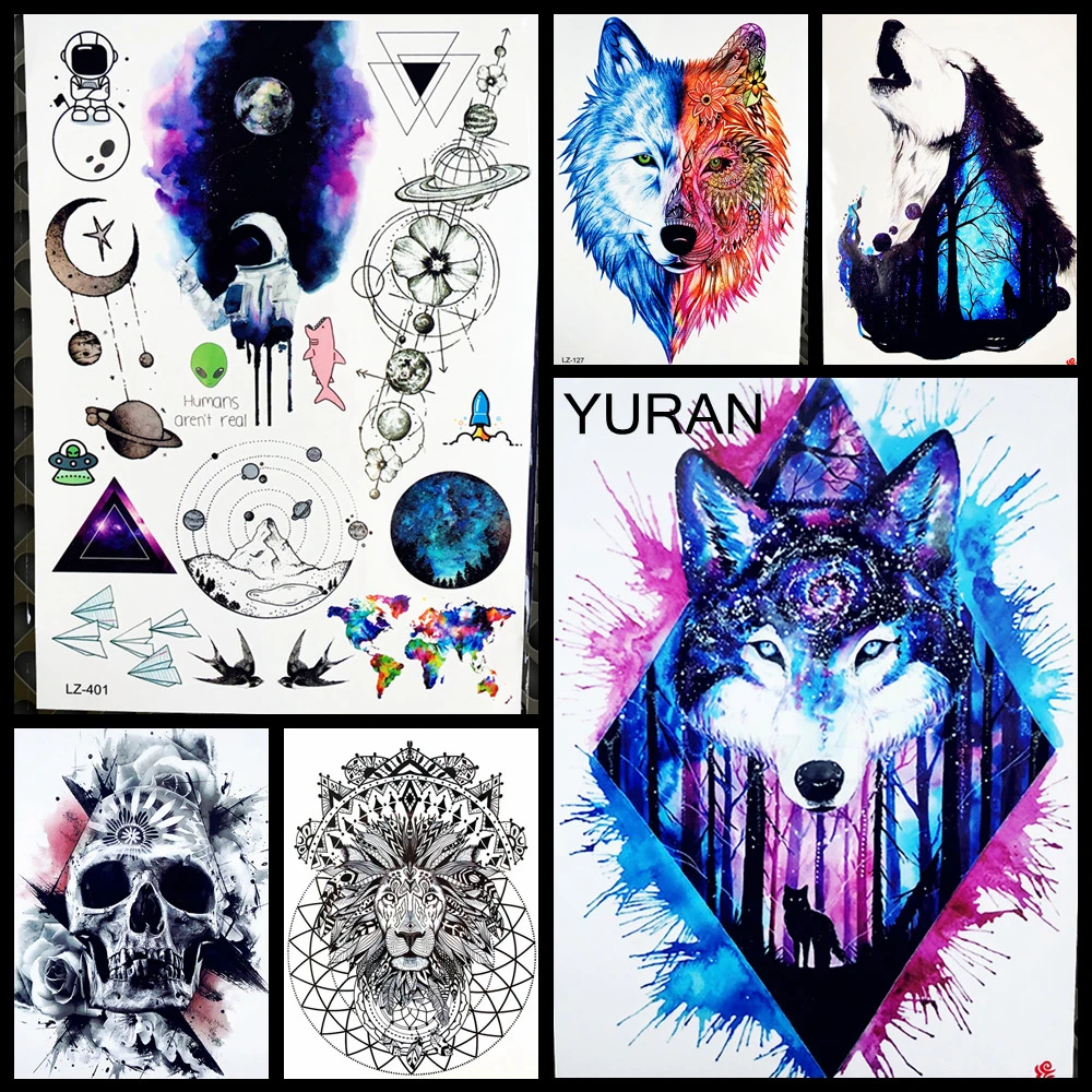 Tatouage Loup Attrape Reve Signification Autocollants de tatouage temporaire de loup attrape rêve pour femmes,  21x15CM, ARt corporel, ailes en fleurs, étanche | AliExpress