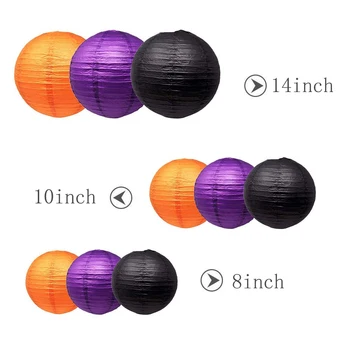 

9pcs/set Round Chinese Paper Lanterns Halloween Party Diy Orange Black Purple lampion lanterne Assorted Sizes Hanging Decor