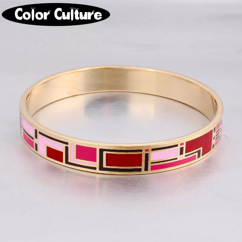 

10mm Stainless Steel Bracelet Female Retro Pated Jewelry Design Geometry Enamel Bracelet Bangle for Women