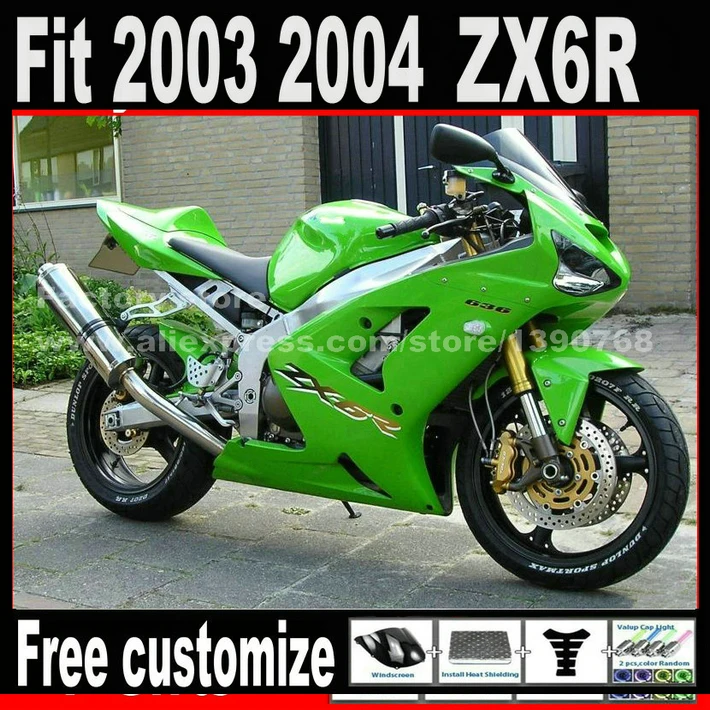 Высокое качество обтекатель комплект для 2003 2004 Kawasaki ZX6R Ninja 636 зеленый ZX636 ZX-6R 03 04 обтекатели комплект AN2