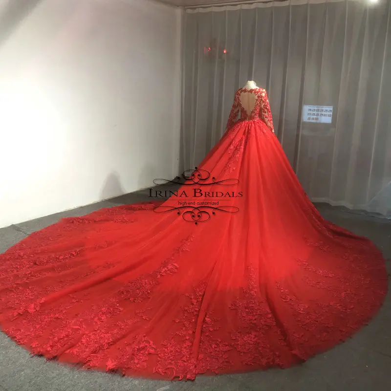 Красное платье с кружевной аппликацией Irina Bridals реальные фотографии 2019|Свадебные