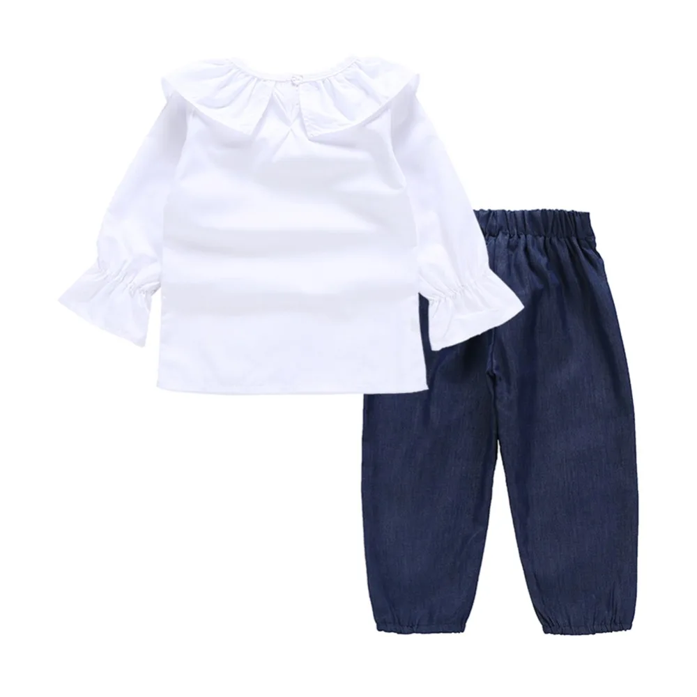 2Pcs/ Sets Newborn Baby Girl Clothes White Sleeve Ruffle Tops+Pants