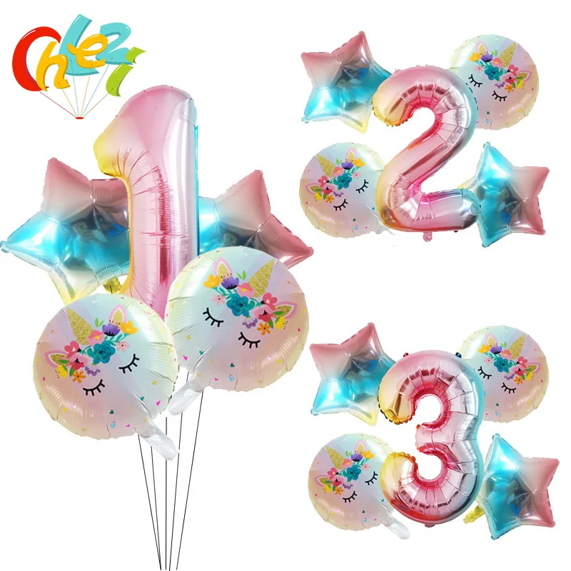 5 шт., 1, 2, 3 цифры, вечерние украшения на день рождения, Globos, подарки для маленьких девочек и мальчиков, рисунок единорога из мультфильма, гелиевые шары, детская игрушка для шоу