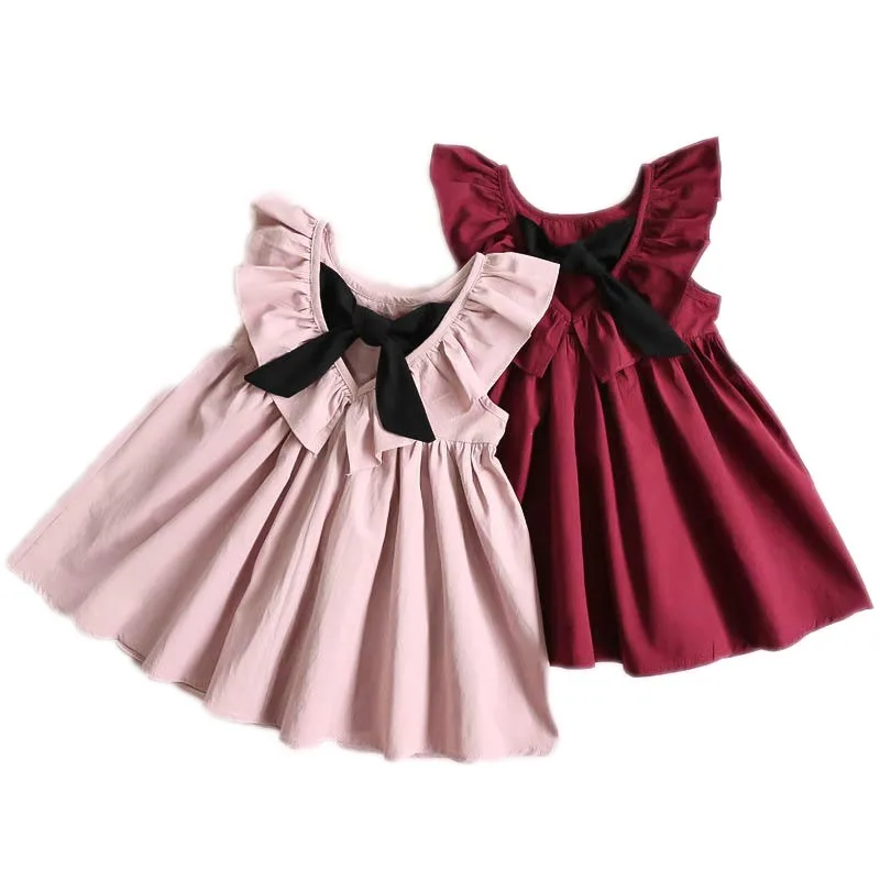 

Dresses Children's Clothing Children Baby Girls Bowknot Princess Bow Dress 1-6Y pink, yellow,rose red,wine red cotton kid cloth