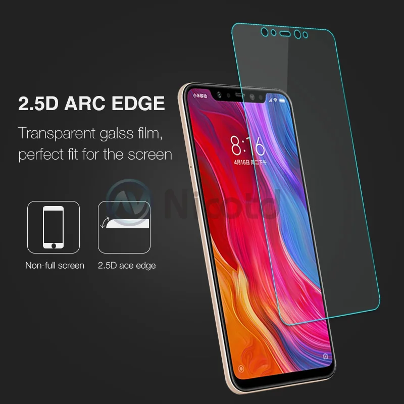 Закаленное стекло Nicotd для Xiaomi Mi 8 Lite защита экрана 9H 2.5D Защитное телефона Mi8
