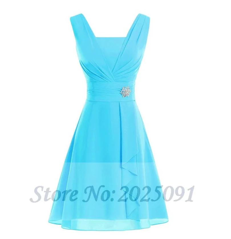 Простые Короткие платье для выпускного вечера Для женщин королевский синий нарядные платья шифон Вечерние платья на утренник Короткие вечерние платья G043